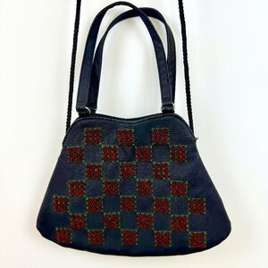 KATHIE LEE COLLECTION Black Crossbody Purse with Red Geometric Floral Beads Fun